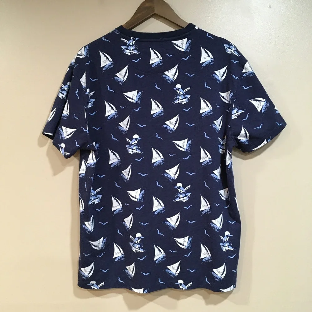 Polo Ralph Lauren Sailboat Print T-Shirt Mens L Navy Nautical Preppy Pony Resort